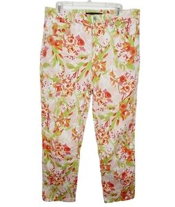 Gloria Vanderbilt Amanda Jeans Size 14 Pants Floral Pink Green High Waisted EUC